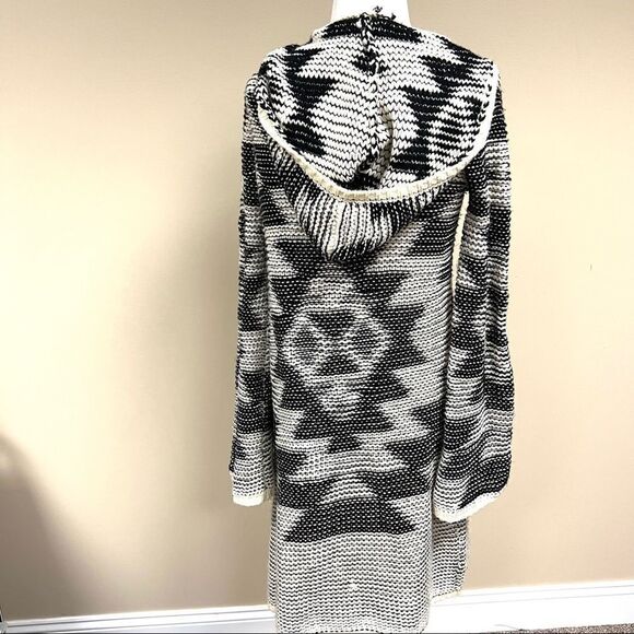 👠Elan knit long line Aztec print cardigan with hood  Sm - Picture 4 of 7
